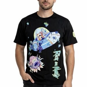 RICK AND MORTY Graphic T Shirt Men Large Black Applique Fabric Detail Adult Swim